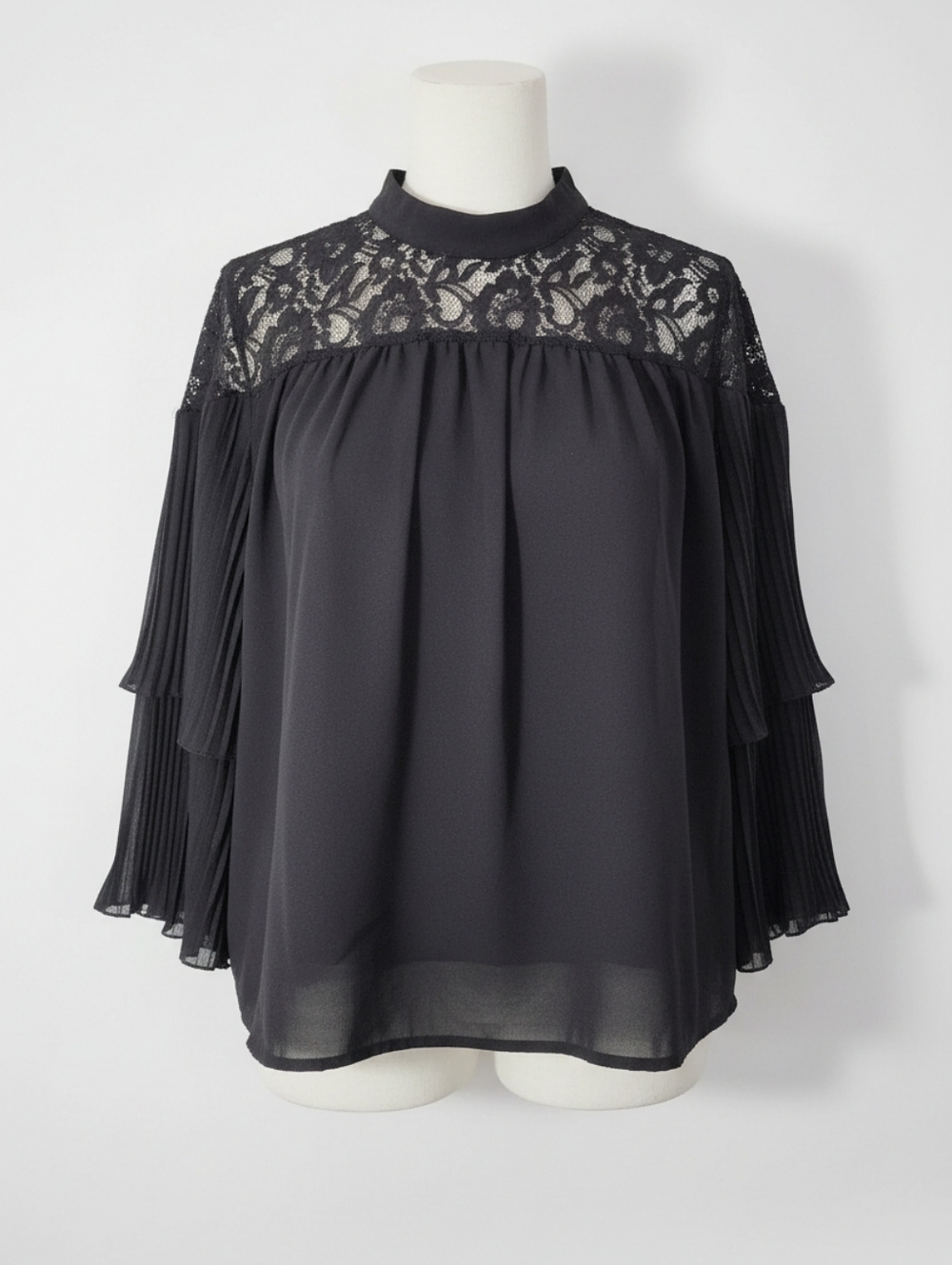 Elegant Black Lace Women's Black Blouse Good Luck Gem Bell Sleeve Boho Flowy 1X